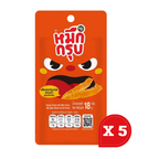 A single orange snack packet with a cartoon face and Thai text, shown on a plain white background with a red circular 'x 5' overlay.