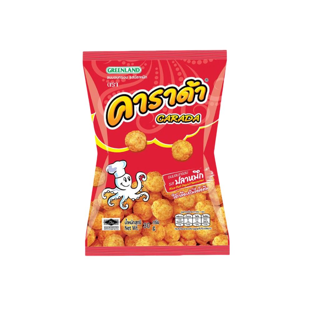 Carada - Tintenfisch-Geschmack Knusper-Snack (Squid Flavour Rice Ball)/คาราด้า ขนมอบกรอบ รสปลาหมึก ขนาด 52 กรัม