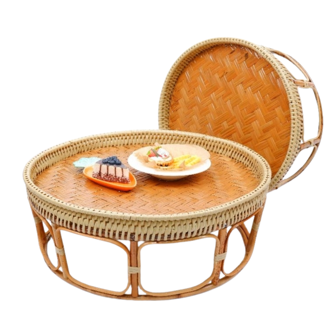 Traditionelles Thai Khantoke-Tablett aus handgeflochtenem Rattan (ขันโตกหวาย)