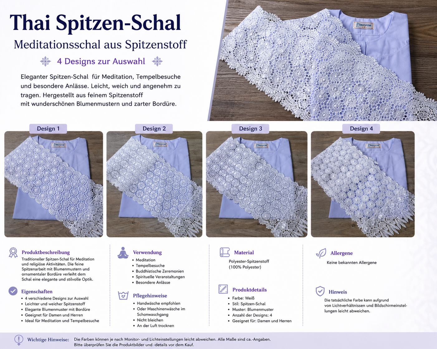 Traditioneller Spitzen-Sabai für Meditation / ผ้าสไบลูกไม้ปฏิบัติธรรม