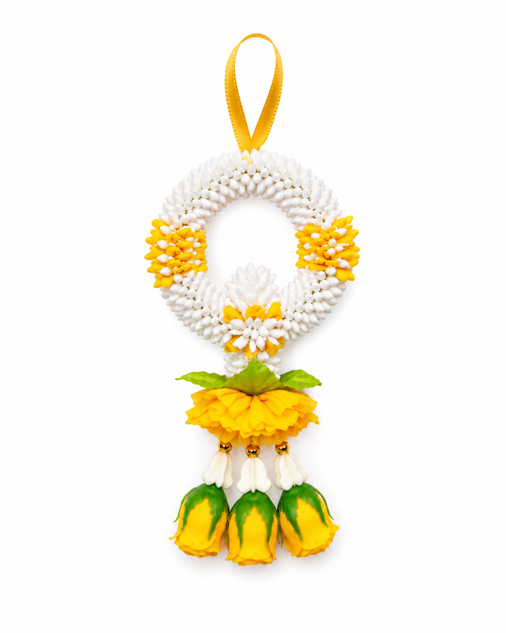 Traditionelle thailändische Mini-Blumengirlande "Phuang Malai" (Gelbe Rosen) / พวงมาลัยข้อมือจิ๋ว (ชายกุหลาบเหลือง)