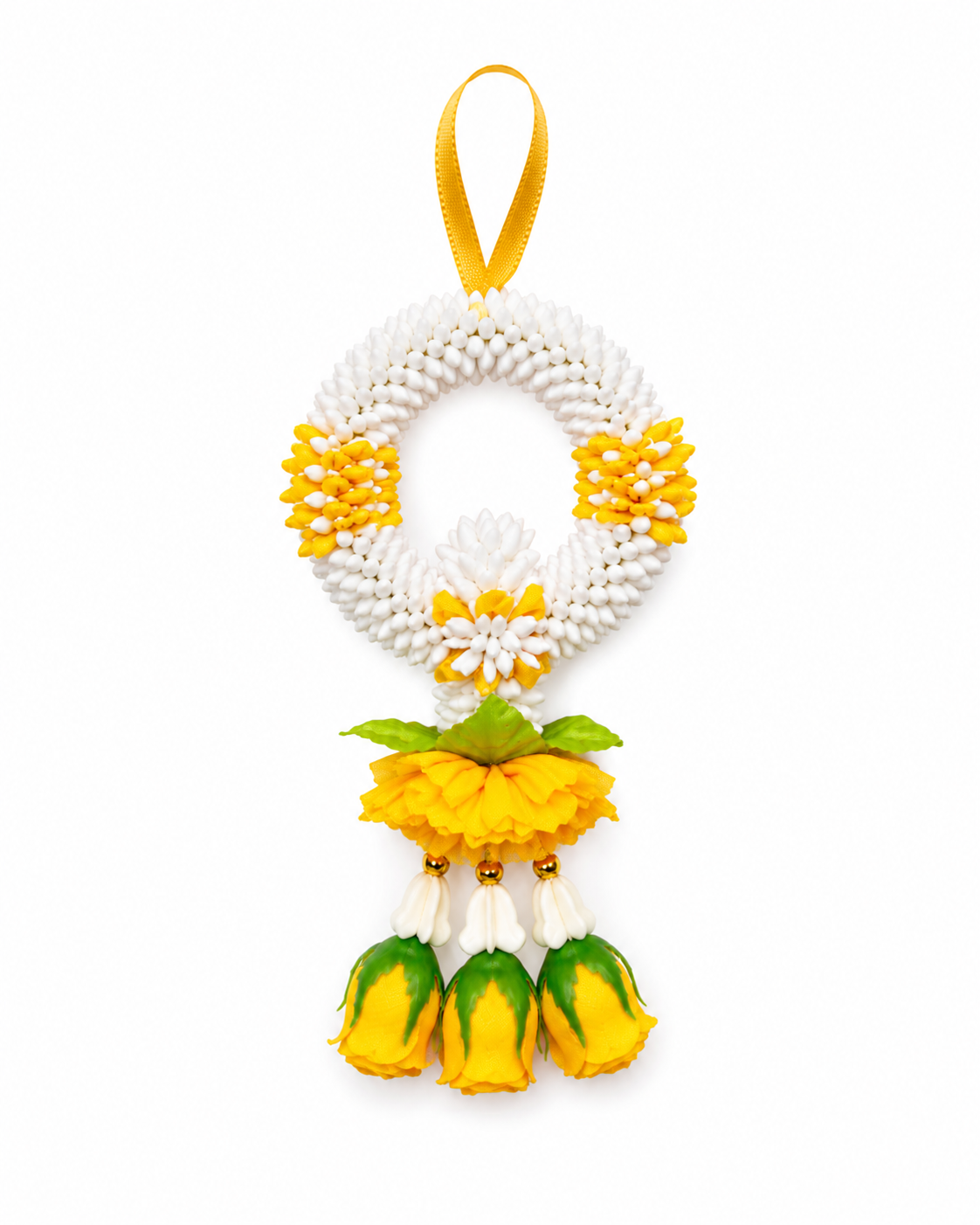 Traditionelle thailändische Mini-Blumengirlande "Phuang Malai" (Gelbe Rosen) / พวงมาลัยข้อมือจิ๋ว (ชายกุหลาบเหลือง)