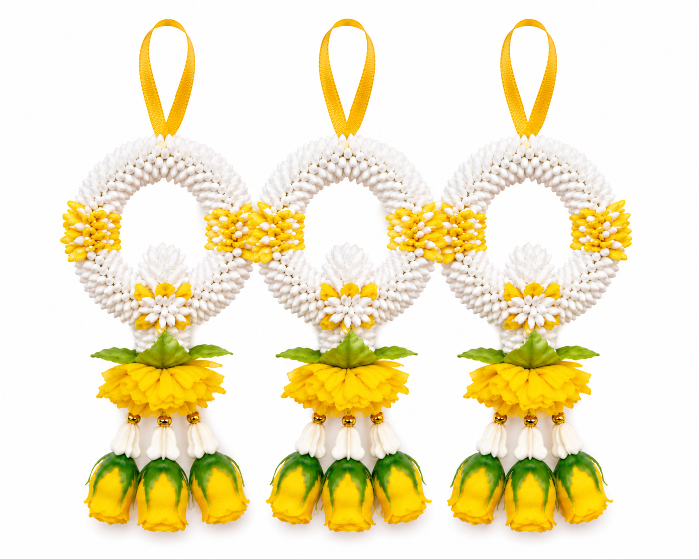Traditionelle thailändische Mini-Blumengirlande "Phuang Malai" (Gelbe Rosen) / พวงมาลัยข้อมือจิ๋ว (ชายกุหลาบเหลือง)