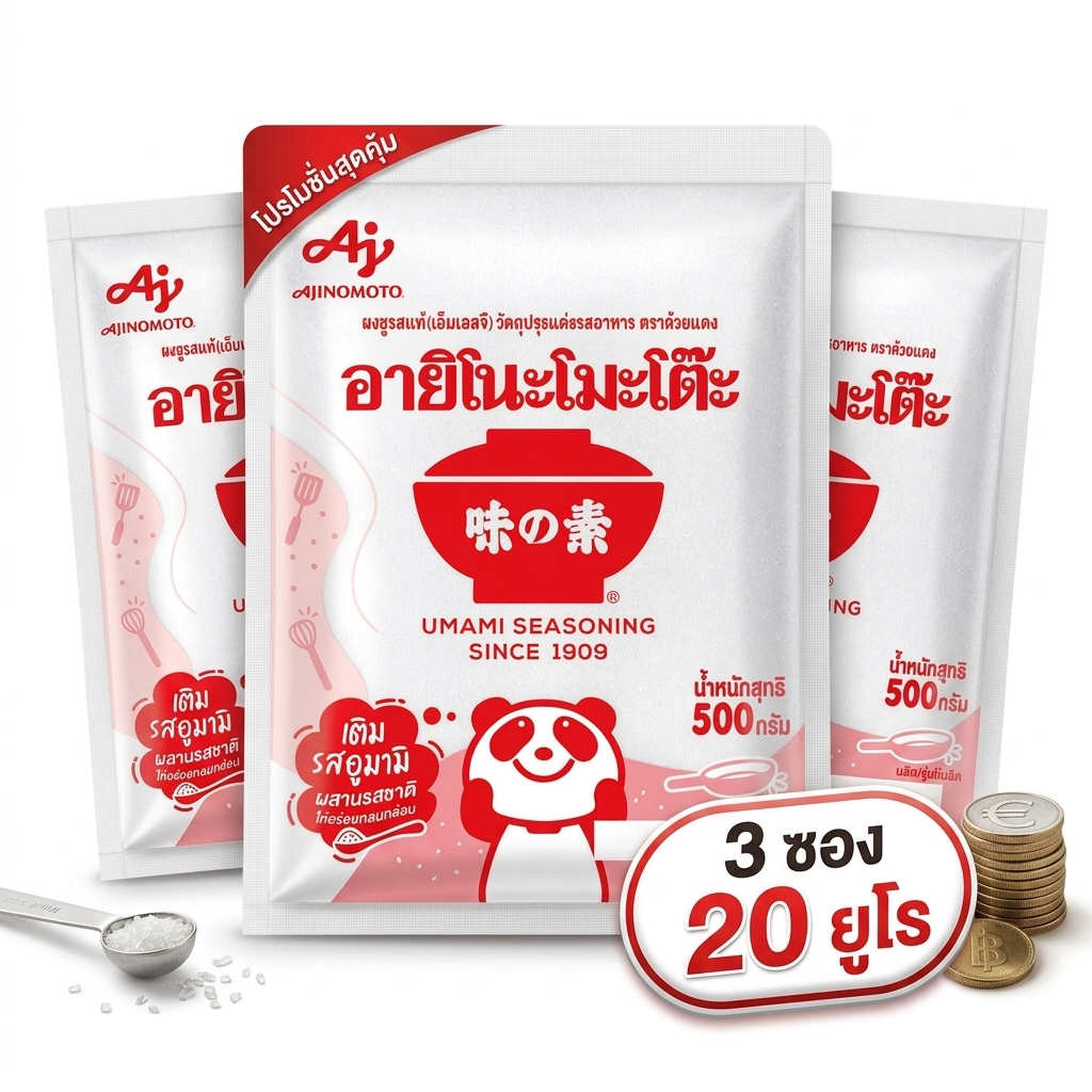AJINOMOTO Mononatriumglutamat Geschmacksverstärker 500g X3 / อายิโนะโมะโต๊ะ ผงชูรสแท้ 500g X 3
