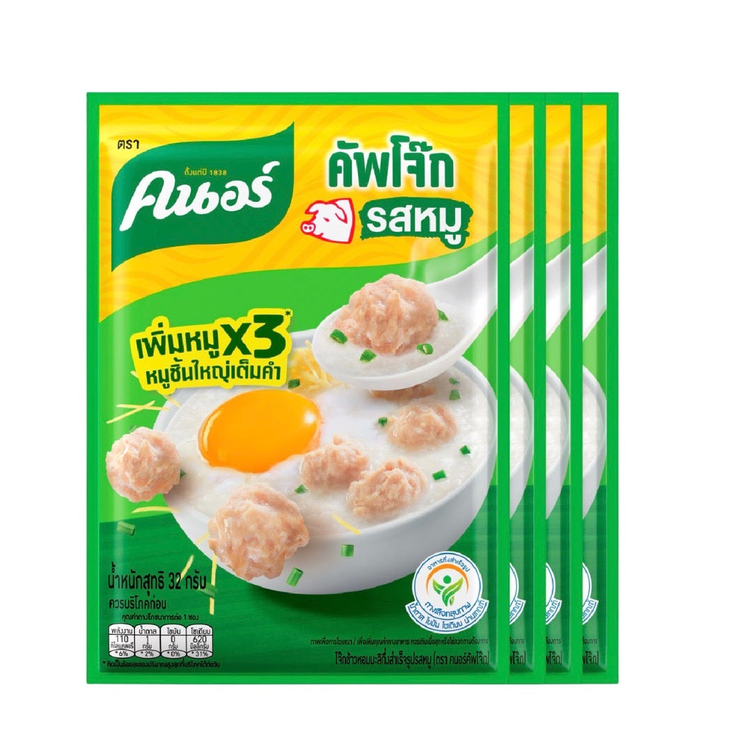 Knorr Instant-Reis-Congee Schweinefleisch 32g X 4 / คนอร์ โจ๊กกึ่งสำเร็จรูป รสหมู 32 ก. X4 ซอง