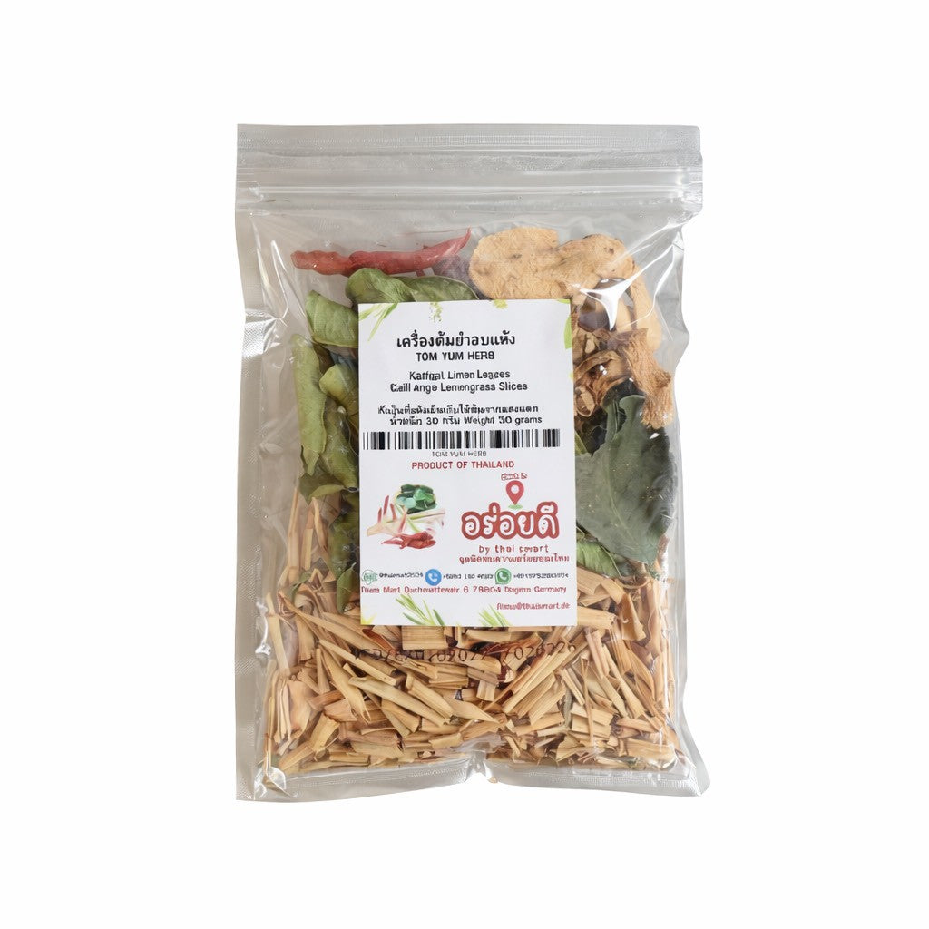 Tom Yum Kräuter-Set (Zitronengras, Galgant, Kaffir-Limettenblätter) 30g / เครื่องต้มยำ 30 กรัม
