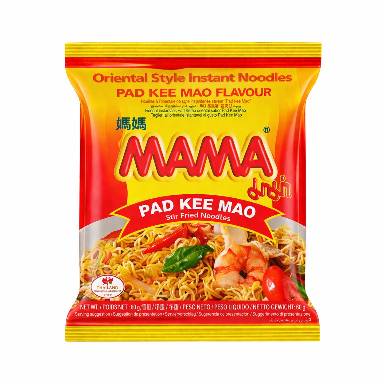MAMA Instantnudeln "Pad Kee Mao" Geschmack (gebratene Nudeln) 60g  /มาม่า รสผัดขี้เมาแห้ง 60 ก.