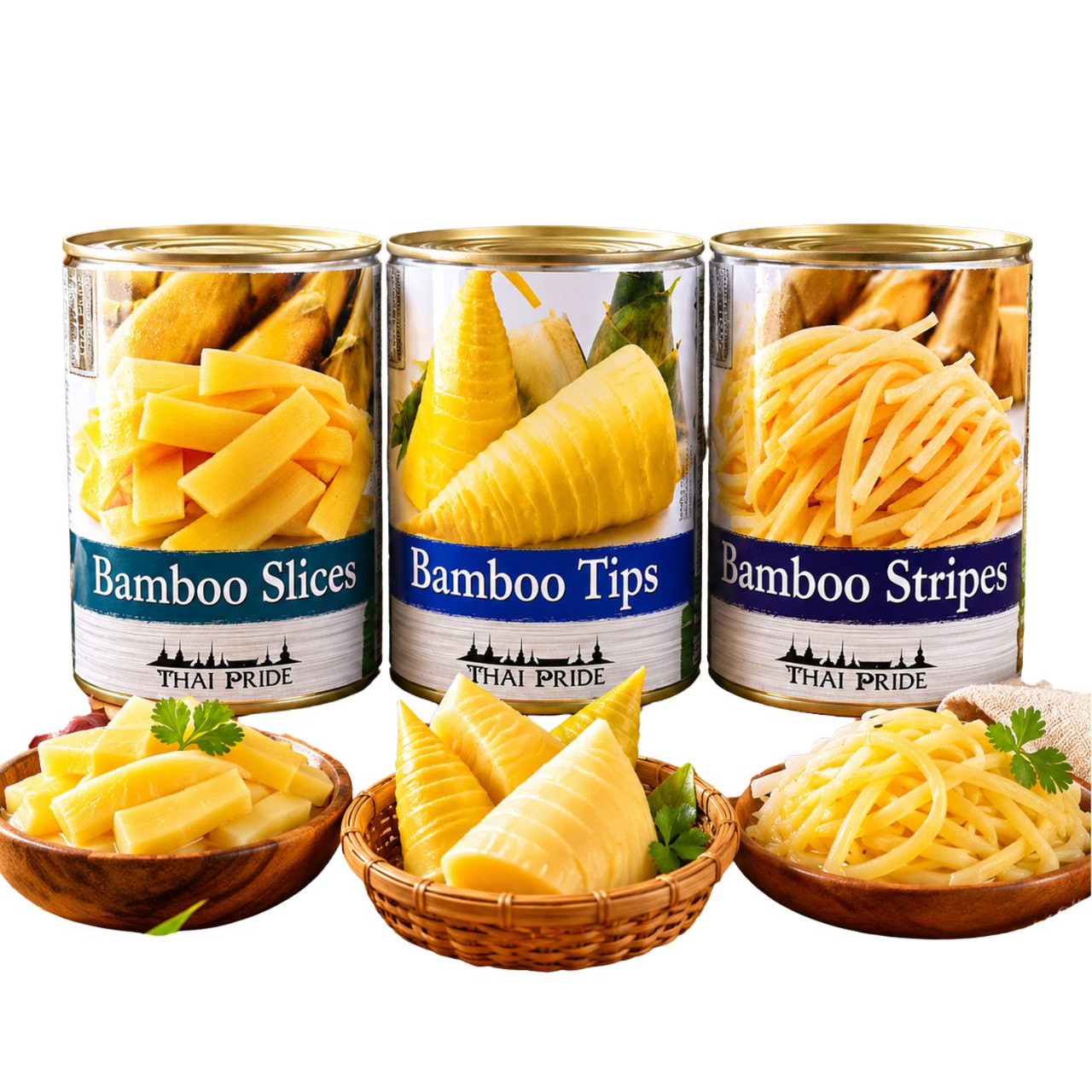 ฺThai Pride Bambussprossen 540g. /หน่อไม้ไผ่ในน้ำเกลือ (หน่ออ่อน หวาน ไม่มีกลิ่น) ขนาด 540 กรัม