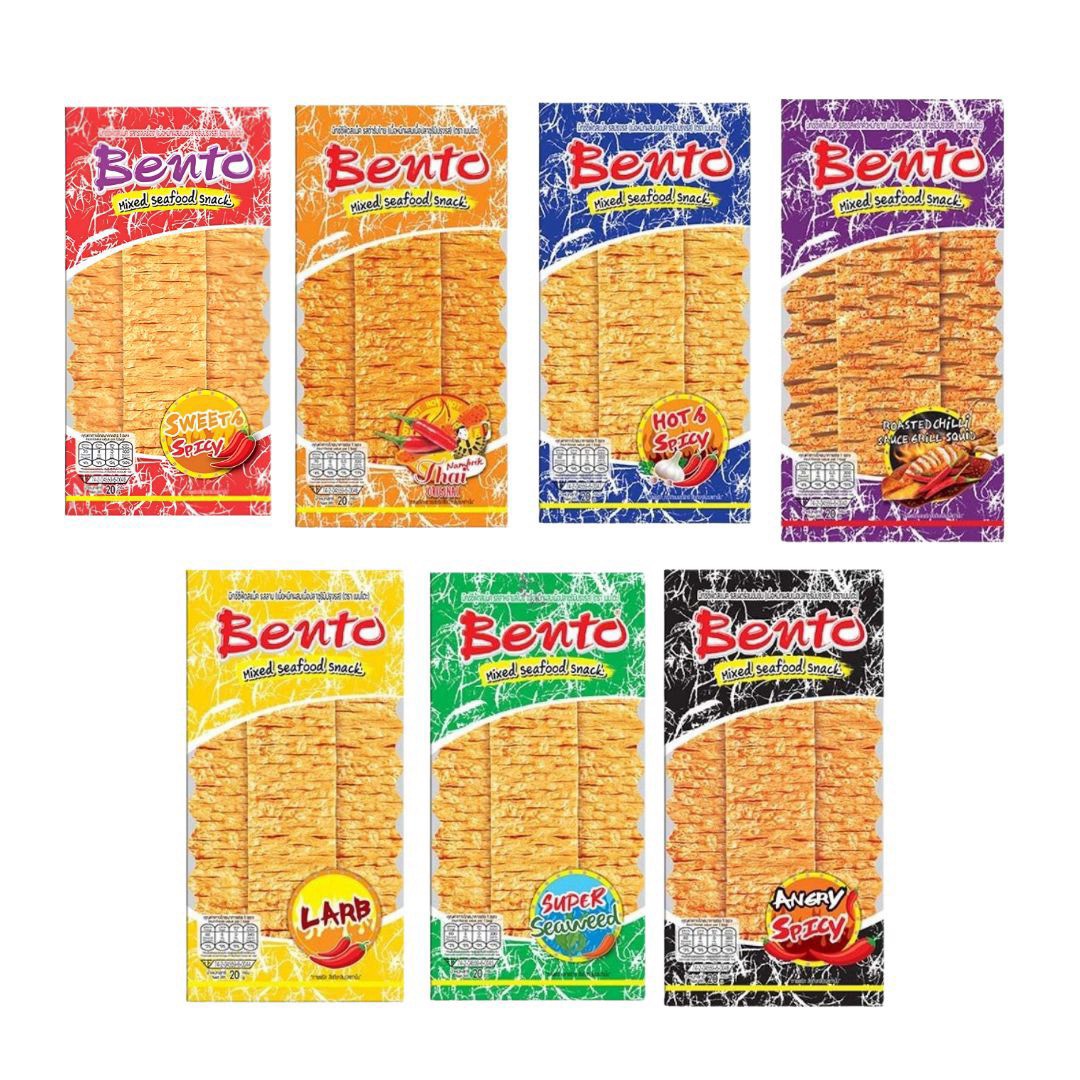 Bento Seafood Snack - Thailändischer Tintenfisch-Snack (Verschiedene Sorten) 20g X1 Packung | เบนโตะ ปลาหมึกอบกรอบ 20g X1  ซอง