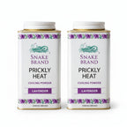 Snake Brand Prickly Heat Cooling Powder container with lavender flavor on a white background