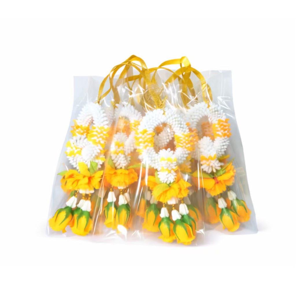 Traditionelle thailändische Mini-Blumengirlande "Phuang Malai" (Gelbe Rosen) / พวงมาลัยข้อมือจิ๋ว (ชายกุหลาบเหลือง)