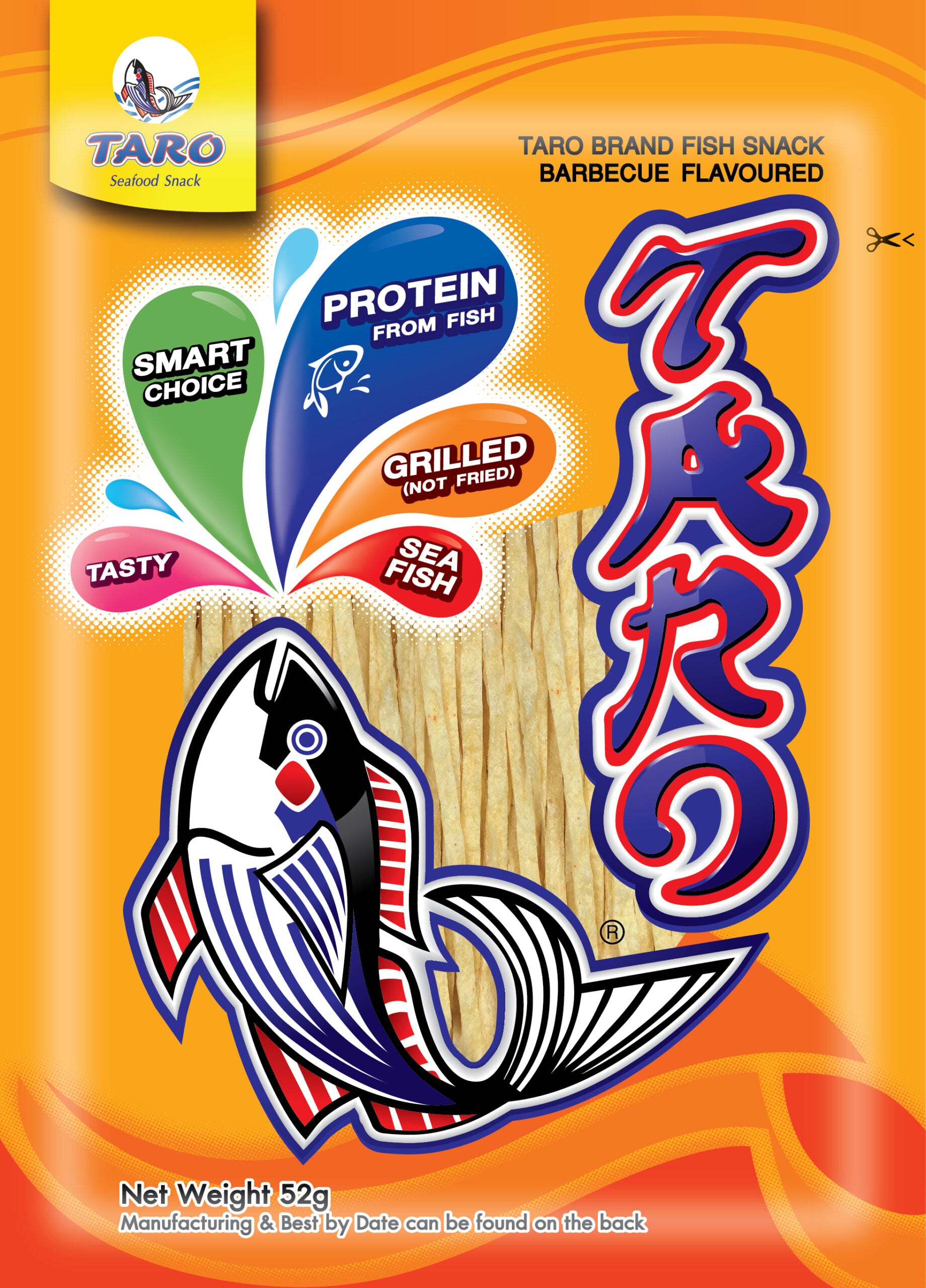 Taro - Fisch-Snack Bar-B-Q Geschmack (Fish Snack BAR-B-Q Flavour) / ทาโร ปลาสวรรค์ รสบาร์บีคิว ขนาด 52 กรัม